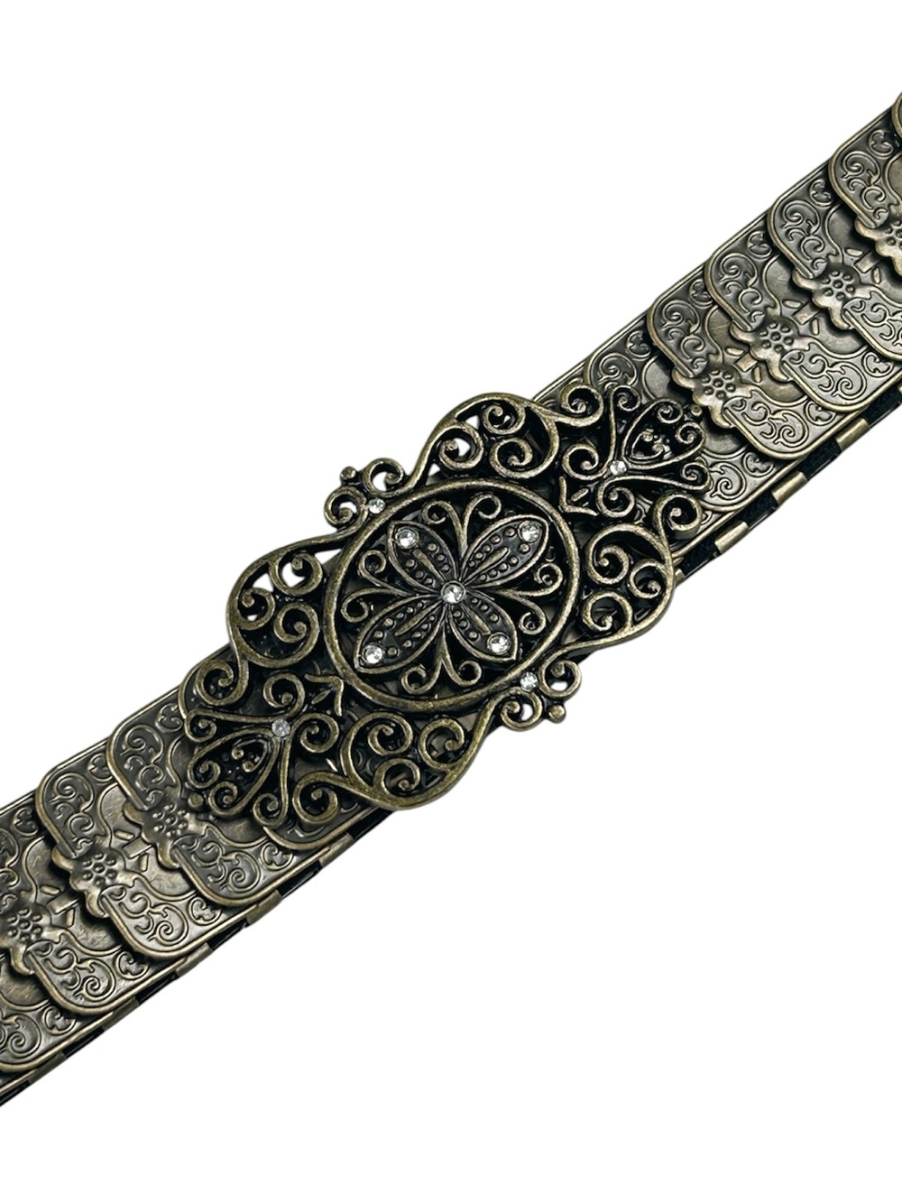 Antique Silver-Tone Filigree Fish Scale Stretch Belt - 80s 90s Vintage EUC XL